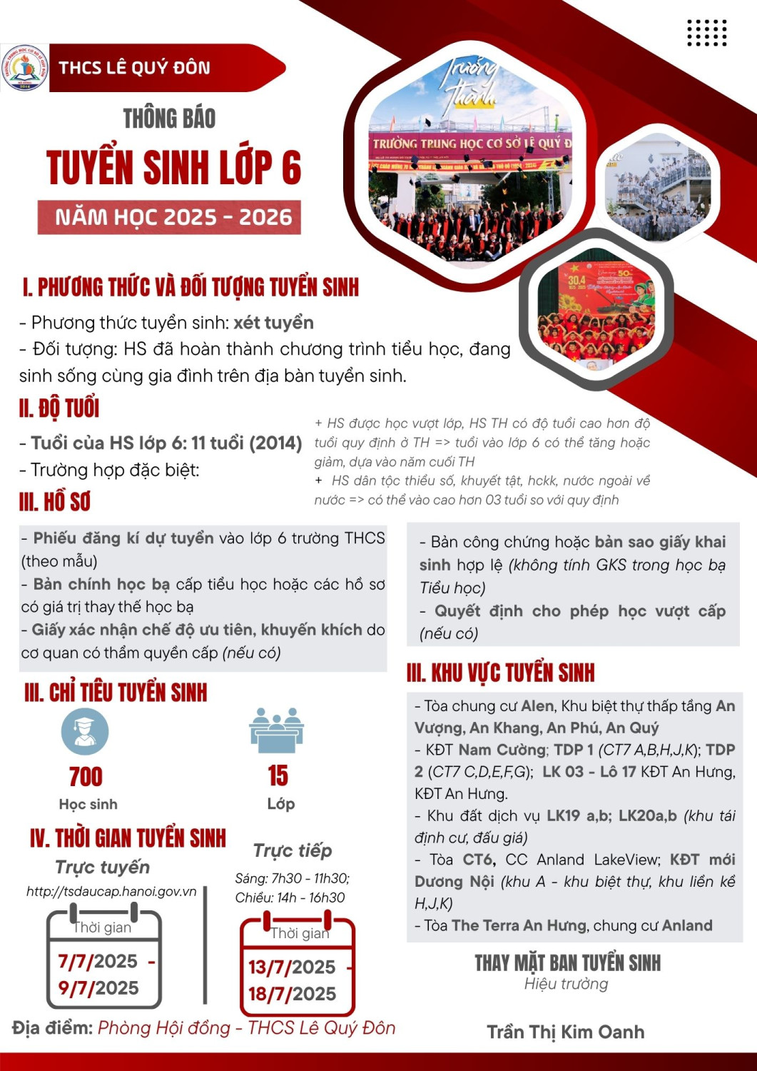 KẾ HOẠCH TUYỂN SINH LỚP 6 NĂM HỌC 2025 - 2026